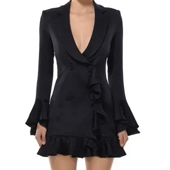 NWT Misha Collection Christy Frill Blazer Dress Black Size 2